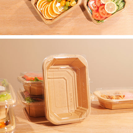 Disposable Lunch Box Kraft Paper Takeout Box Rectangular Takeaway Packaging Box Thickened with Lid Fruit Salad Picnic Box