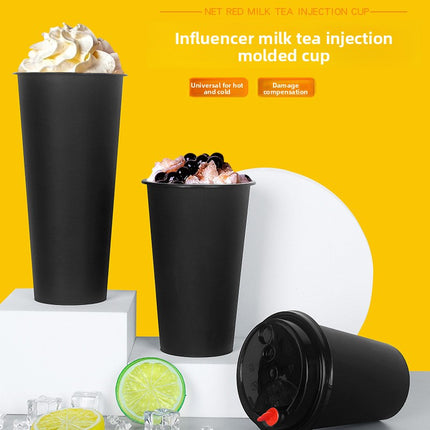 90 Caliber Black Injection Cup Disposable Milk Tea Cup Black Transparent Cup Thickened Plastic Cup Frosted Black Juice Cold Drink Cup
