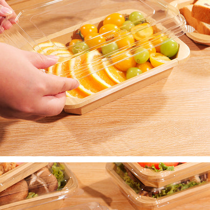 Disposable Lunch Box Kraft Paper Takeout Box Rectangular Takeaway Packaging Box Thickened with Lid Fruit Salad Picnic Box