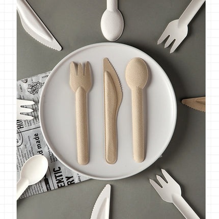 Disposable Paper Pulp Knife Fork Spoon Food Grade Hardened Cake Fork Western Dessert Tableware Eco-friendly Biodegradable Three-piece Set
