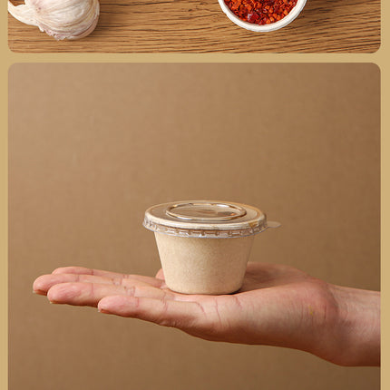 Disposable Paper Pulp Sealed Biodegradable Sauce Cup Condiment Cup Small Cup Takeaway Bowl with Lid