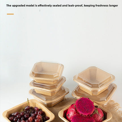 Disposable Kraft Paper Takeaway Box Square Octagonal Bowl Thickened with Lid Eco-friendly Lunch Box Bento Salad Box