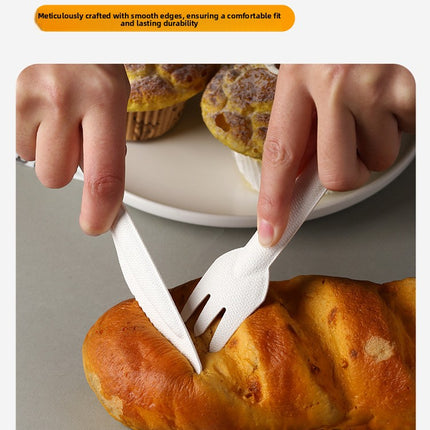 Disposable Paper Pulp Knife Fork Spoon Food Grade Hardened Cake Fork Western Dessert Tableware Eco-friendly Biodegradable Three-piece Set