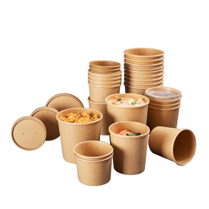 Manufacturer Wholesale Disposable Porridge Bucket Customizable Logo Takeaway Packaging Box Kraft Paper Soup Bucket Porridge Cup Paper Bowl Soup Cup