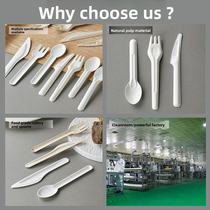 Disposable Paper Pulp Knife Fork Spoon Food Grade Hardened Cake Fork Western Dessert Tableware Eco-friendly Biodegradable Three-piece Set