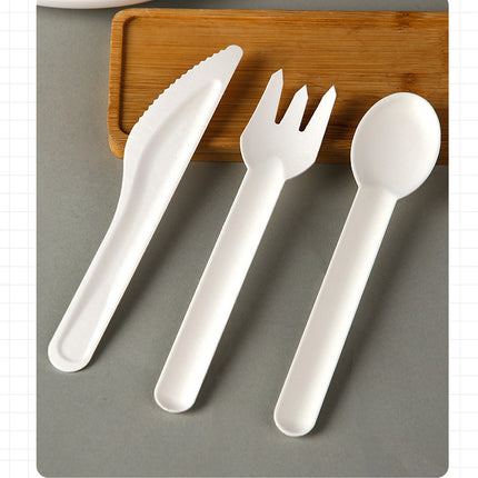 Disposable Paper Pulp Knife Fork Spoon Food Grade Hardened Cake Fork Western Dessert Tableware Eco-friendly Biodegradable Three-piece Set
