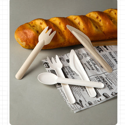 Disposable Paper Pulp Knife Fork Spoon Food Grade Hardened Cake Fork Western Dessert Tableware Eco-friendly Biodegradable Three-piece Set