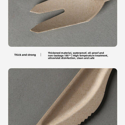 Disposable Paper Pulp Knife Fork Spoon Food Grade Hardened Cake Fork Western Dessert Tableware Eco-friendly Biodegradable Three-piece Set