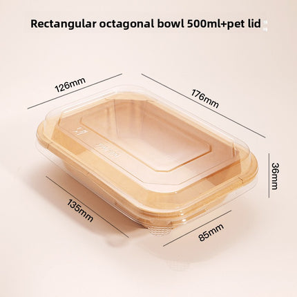 Disposable Lunch Box Kraft Paper Takeout Box Rectangular Takeaway Packaging Box Thickened with Lid Fruit Salad Picnic Box
