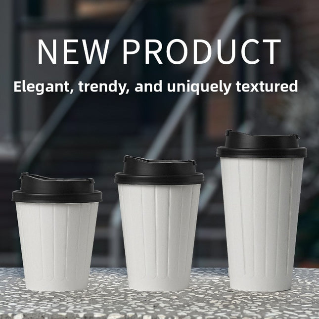 Embossed Stripe Coffee Paper Cup Disposable Milk Tea Cup Hot Drink Takeaway with Lid Commercial Use