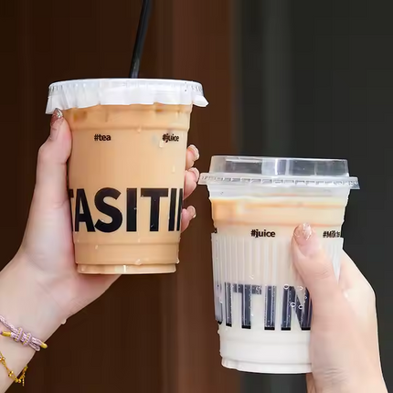 Disposable Transparent Customised Logo Plastic PET Drinking Cups with Lid Cold Coffee Cups