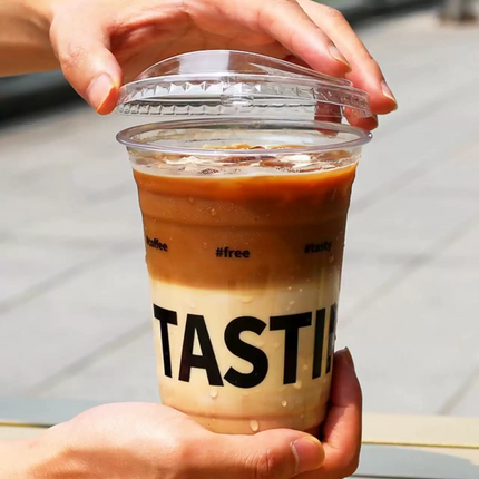 Disposable Transparent Customised Logo Plastic PET Drinking Cups with Lid Cold Coffee Cups