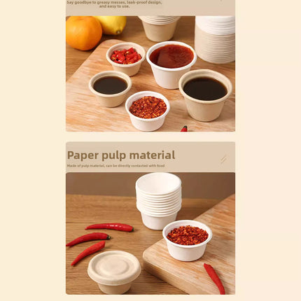Disposable Paper Pulp Sealed Biodegradable Sauce Cup Condiment Cup Small Cup Takeaway Bowl with Lid