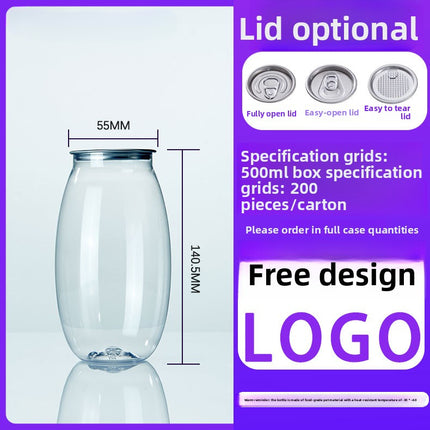Cross-Border Wholesale Plastic Easy-Open Cans Transparent PET Milk Tea Cups Empty Bottles Sealed Cans Bubble Fruit Juice Beverage Cans