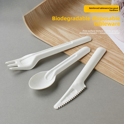 Disposable Paper Pulp Knife Fork Spoon Food Grade Hardened Cake Fork Western Dessert Tableware Eco-friendly Biodegradable Three-piece Set