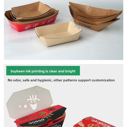 Custom Disposable Snack Boat Box Kraft Paper Boat Box Fried Chicken French Fries Small Balls Stall Packaging Box Open Top Paper Box