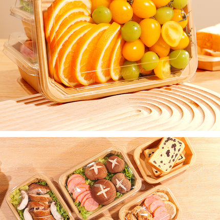 Disposable Lunch Box Kraft Paper Takeout Box Rectangular Takeaway Packaging Box Thickened with Lid Fruit Salad Picnic Box