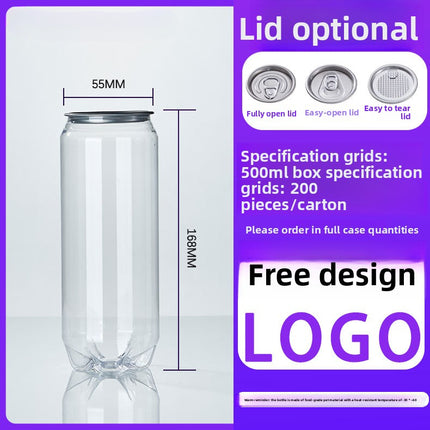 Cross-Border Wholesale Plastic Easy-Open Cans Transparent PET Milk Tea Cups Empty Bottles Sealed Cans Bubble Fruit Juice Beverage Cans