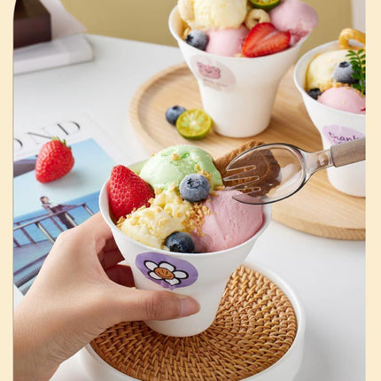 Disposable Internet Celebrity Handheld Chestnut Cup Croissant Ice Cream Paper Cup Shaved Ice Cup Biodegradable Ice Cream Dessert Bowl