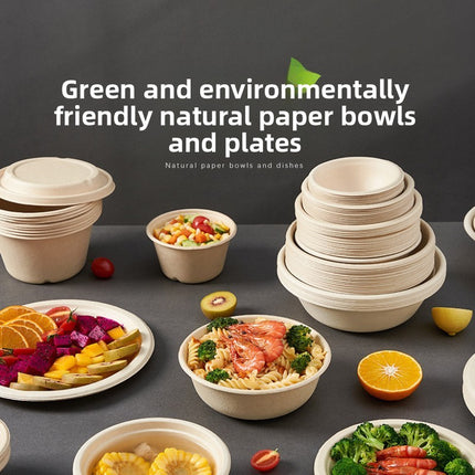 Disposable Paper Pulp Bowl Tableware Set Paper Bowl Commercial Household Bowl Biodegradable Whole Box Disposable Round Dinner Bowl