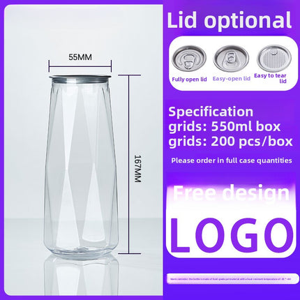 Cross-Border Wholesale Plastic Easy-Open Cans Transparent PET Milk Tea Cups Empty Bottles Sealed Cans Bubble Fruit Juice Beverage Cans