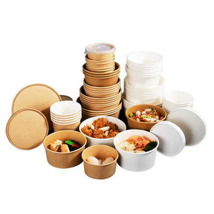 Wholesale customizable kraft paper bowl lunch box round paper box soup bowl soup bucket takeaway packing box disposable paper bowl