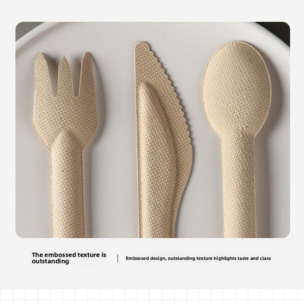 Disposable Paper Pulp Knife Fork Spoon Food Grade Hardened Cake Fork Western Dessert Tableware Eco-friendly Biodegradable Three-piece Set