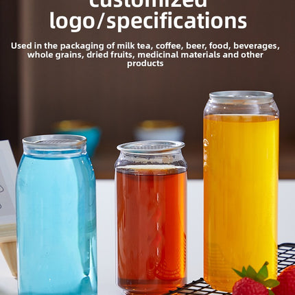 Cross-Border Wholesale Plastic Easy-Open Cans Transparent PET Milk Tea Cups Empty Bottles Sealed Cans Bubble Fruit Juice Beverage Cans