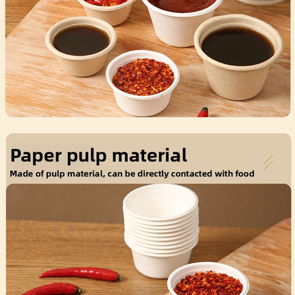 Disposable Paper Pulp Sealed Biodegradable Sauce Cup Condiment Cup Small Cup Takeaway Bowl with Lid
