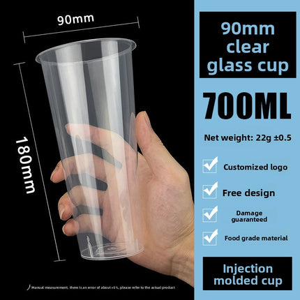 90 Caliber Transparent Frosted Injection Molded Milk Tea Cup Disposable 90 Caliber Internet Celebrity Beverage Coffee Cup with Lid