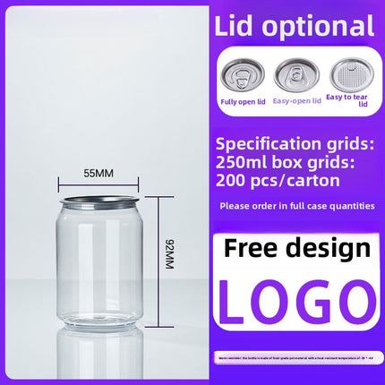 Cross-Border Wholesale Plastic Easy-Open Cans Transparent PET Milk Tea Cups Empty Bottles Sealed Cans Bubble Fruit Juice Beverage Cans