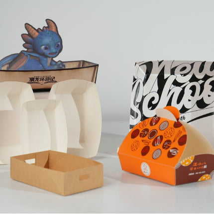 Custom Disposable Snack Boat Box Kraft Paper Boat Box Fried Chicken French Fries Small Balls Stall Packaging Box Open Top Paper Box