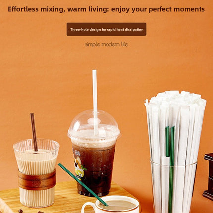Biodegradable PLA Disposable Coffee Stirring Stick Three-Hole Tube Single Piece Individually Packaged Food-Grade Biodegradable Straw