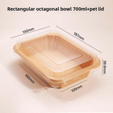 Disposable Lunch Box Kraft Paper Takeout Box Rectangular Takeaway Packaging Box Thickened with Lid Fruit Salad Picnic Box
