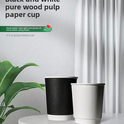 Wholesale Disposable Paper Cups with Lids, Thickened Double-layer Paper Hollow Cups, Heat Insulation, Anti-scalding, for Hot Drinks, Milk Tea, Coffee Cups