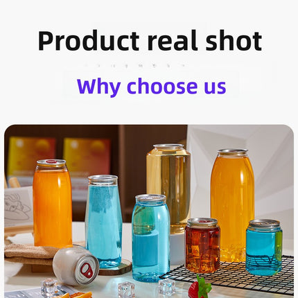 Custom PET Beverage Cans Plastic Easy-Open Cans Sparkling Water Milk Tea Cups Plastic Bottles Disposable Transparent Beverage Bottles