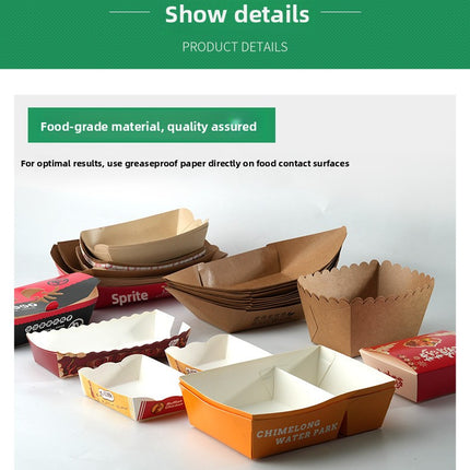 Custom Disposable Snack Boat Box Kraft Paper Boat Box Fried Chicken French Fries Small Balls Stall Packaging Box Open Top Paper Box
