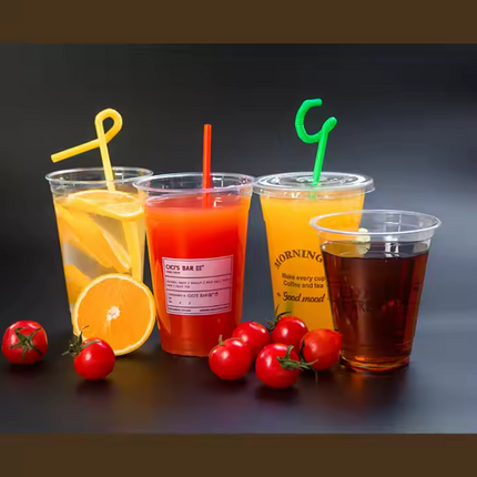 Disposable Transparent Customised Logo Plastic PET Drinking Cups with Lid Cold Coffee Cups