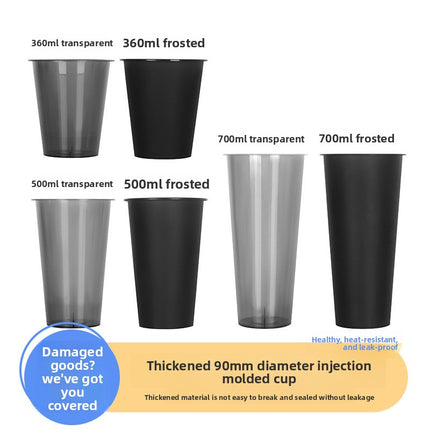 90 Caliber Black Injection Cup Disposable Milk Tea Cup Black Transparent Cup Thickened Plastic Cup Frosted Black Juice Cold Drink Cup