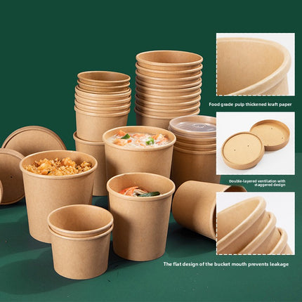 Manufacturer Wholesale Disposable Porridge Bucket Customizable Logo Takeaway Packaging Box Kraft Paper Soup Bucket Porridge Cup Paper Bowl Soup Cup