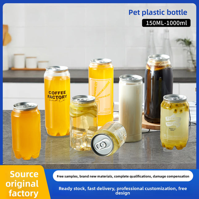 Custom PET Beverage Cans Plastic Easy-Open Cans Sparkling Water Milk Tea Cups Plastic Bottles Disposable Transparent Beverage Bottles