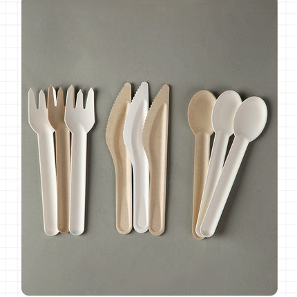 Disposable Paper Pulp Knife Fork Spoon Food Grade Hardened Cake Fork Western Dessert Tableware Eco-friendly Biodegradable Three-piece Set