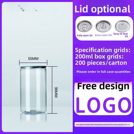 Cross-Border Wholesale Plastic Easy-Open Cans Transparent PET Milk Tea Cups Empty Bottles Sealed Cans Bubble Fruit Juice Beverage Cans