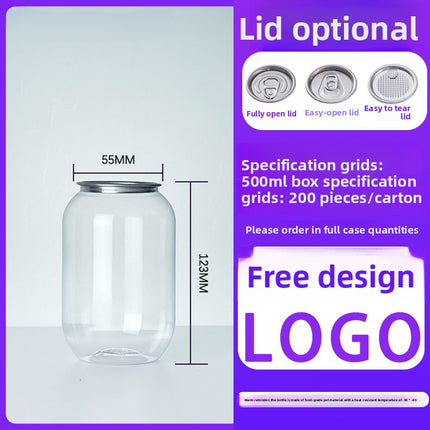 Cross-Border Wholesale Plastic Easy-Open Cans Transparent PET Milk Tea Cups Empty Bottles Sealed Cans Bubble Fruit Juice Beverage Cans