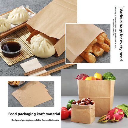 Universal Kraft Paper Bag Wholesale Refrigerator Storage Bread Food Packaging Bag Take out Take Away Oil-Proof Wrapping Paper Bag 100 Pcs