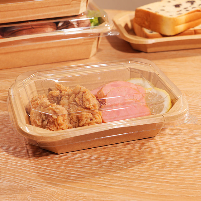 Disposable Lunch Box Kraft Paper Takeout Box Rectangular Takeaway Packaging Box Thickened with Lid Fruit Salad Picnic Box