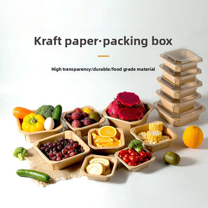 Disposable Kraft Paper Takeaway Box Square Octagonal Bowl Thickened with Lid Eco-friendly Lunch Box Bento Salad Box