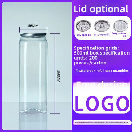 Cross-Border Wholesale Plastic Easy-Open Cans Transparent PET Milk Tea Cups Empty Bottles Sealed Cans Bubble Fruit Juice Beverage Cans