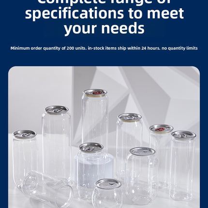 Cross-Border Wholesale Plastic Easy-Open Cans Transparent PET Milk Tea Cups Empty Bottles Sealed Cans Bubble Fruit Juice Beverage Cans